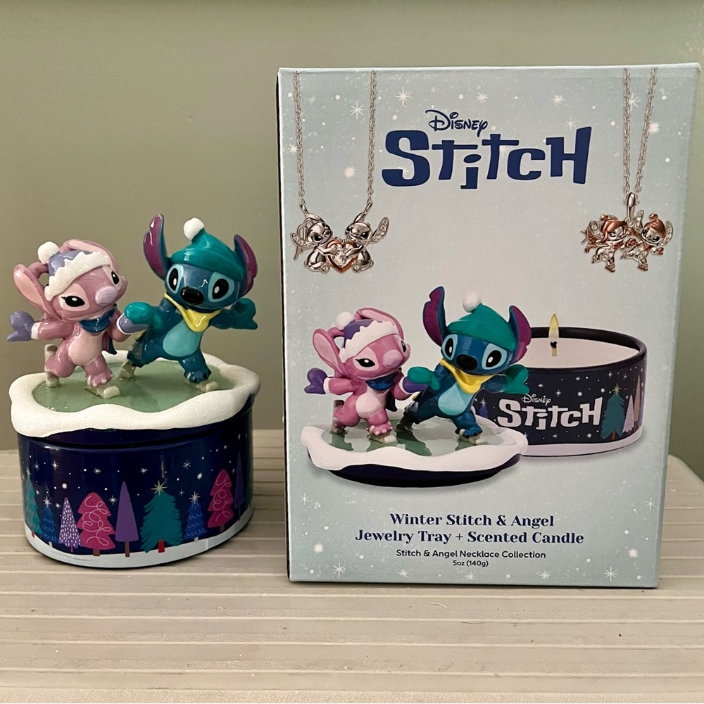 New Charmed Aroma Disney Stitch & Angel Scented Candle with Mystery Necklace